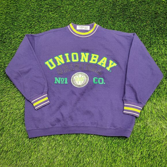Vintage 90s UNIONBAY Ringer Sweatshirt Small 23x22 Blue - Picture 1 of 14